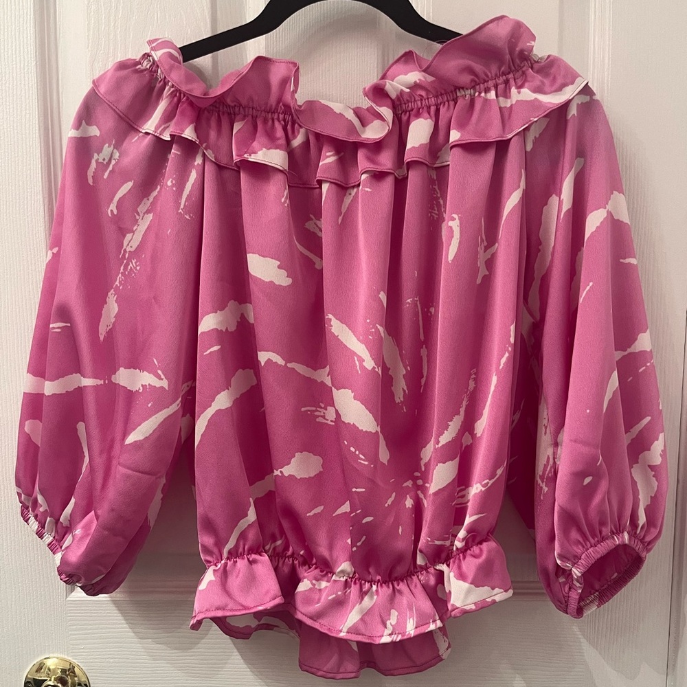 Tyche Pink Ruffle Off-Shoulder Blouse - Picture 3 of 8
